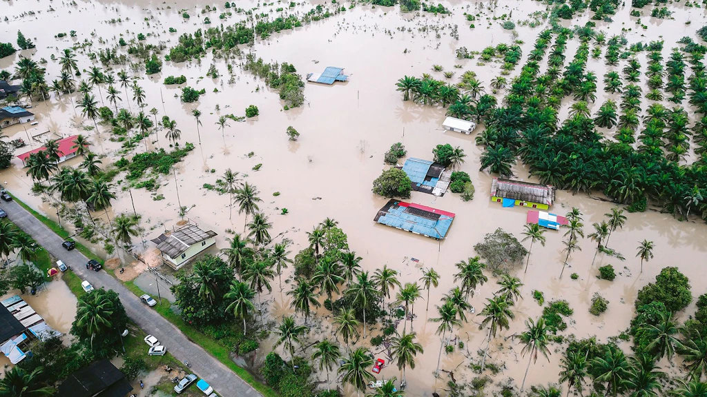 Floods in the village of Kijal, Malaysia
